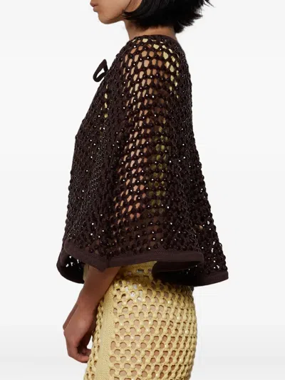 Diotima Beaded Openwork Capelet In Brown