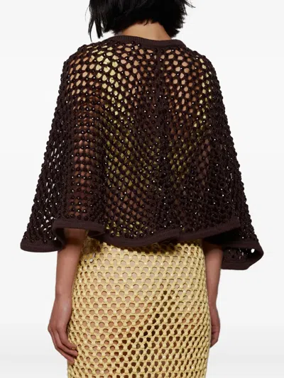 Diotima Beaded Openwork Capelet In Brown