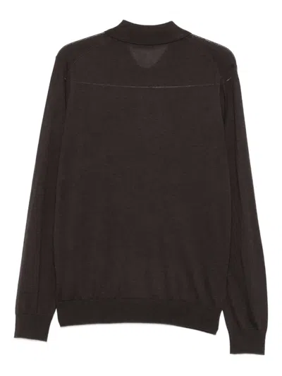 Corneliani Long-sleeved Polo Sweater In Brown