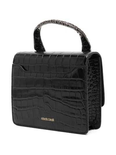 Roberto Cavalli Crocodile Texture Cross-body Bag With Chain Strap In Black
