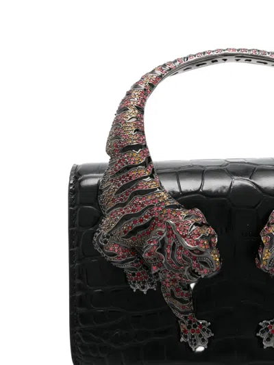 Roberto Cavalli Crocodile Texture Cross-body Bag With Chain Strap In Black