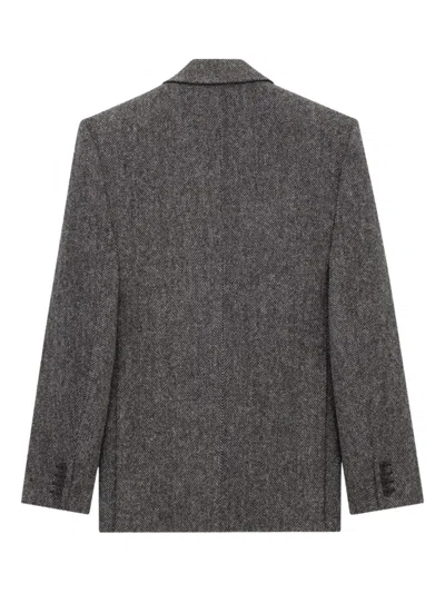Saint Laurent Jacket In Brushed Herringbone Wool In Black