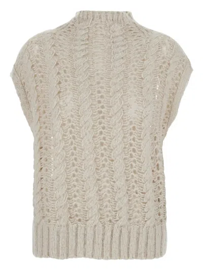 Antonelli Faustina Beige Sleeveless Crewneck Knit Vest In Wool Woman In Neutral