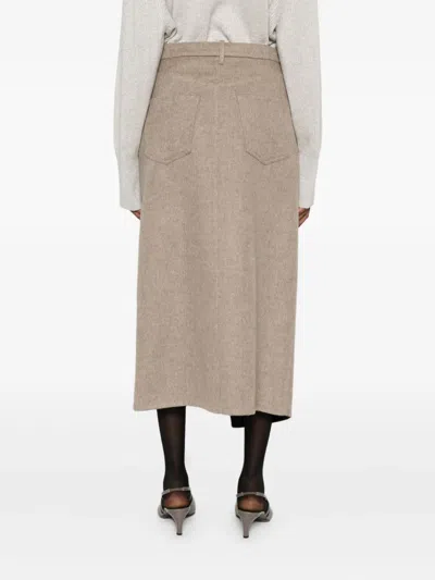 Brunello Cucinelli Asymmetric Brushed-wool Midi Wrap Skirt In Brown