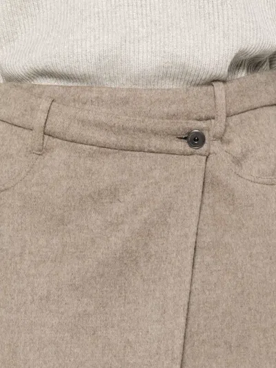 Brunello Cucinelli Asymmetric Brushed-wool Midi Wrap Skirt In Brown