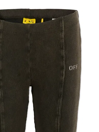 Off-white Ribbed Split Leggings In Gray