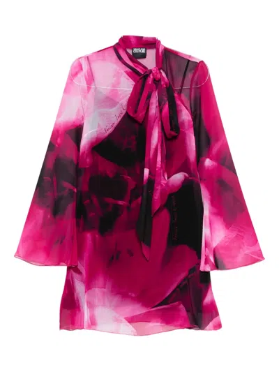 Versace Jeans Couture Tie-neck Printed Blouse In Pink
