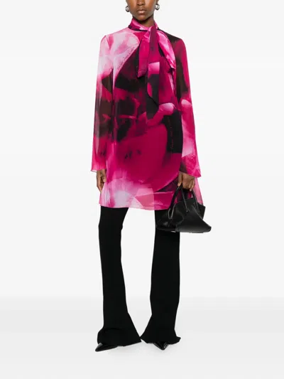 Versace Jeans Couture Tie-neck Printed Blouse In Pink
