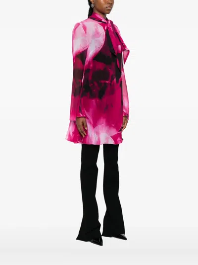 Versace Jeans Couture Tie-neck Printed Blouse In Pink
