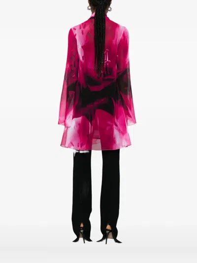 Versace Jeans Couture Tie-neck Printed Blouse In Pink