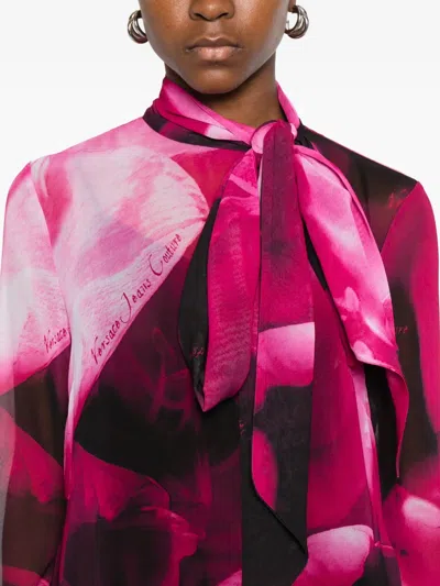 Versace Jeans Couture Tie-neck Printed Blouse In Pink