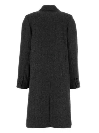 Apc Double-breasted Wool Blend Coat Featuring Vent In Gray