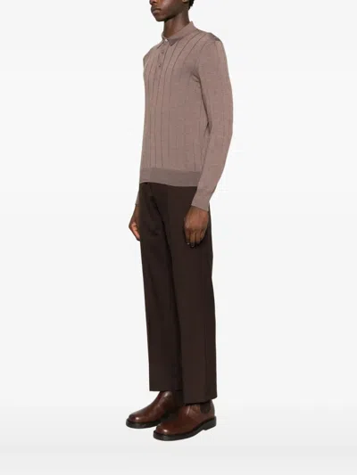 Tagliatore Button-placket Ribbed Polo Shirt In Brown