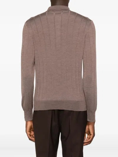 Tagliatore Button-placket Ribbed Polo Shirt In Brown