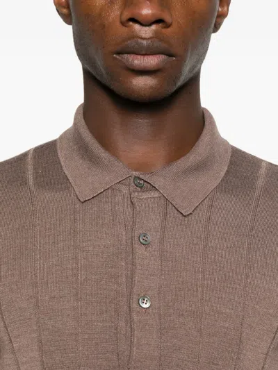 Tagliatore Button-placket Ribbed Polo Shirt In Brown