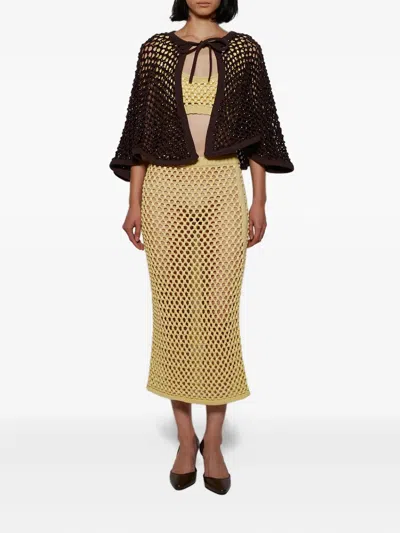 Diotima Spice Crystal Striped Crochet Knit Midi Skirt In Yellow