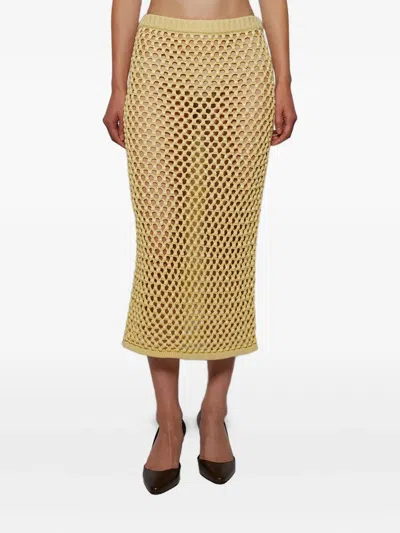 Diotima Spice Crystal Striped Crochet Knit Midi Skirt In Yellow