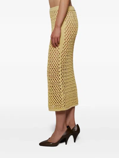 Diotima Spice Crystal Striped Crochet Knit Midi Skirt In Yellow