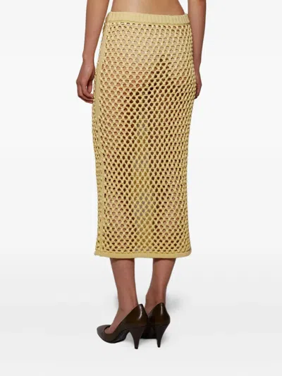 Diotima Spice Crystal Striped Crochet Knit Midi Skirt In Yellow