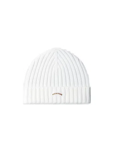 Paul & Shark Ribbed Beanie Hat In White
