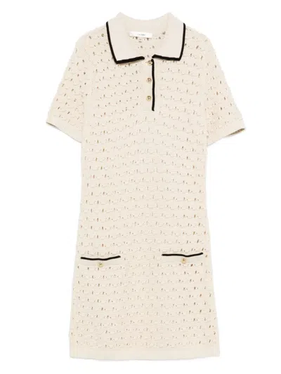 Frame The Bauble Piped Open-knit Cotton Mini Dress In Neutral