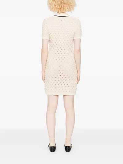 Frame The Bauble Piped Open-knit Cotton Mini Dress In Neutral