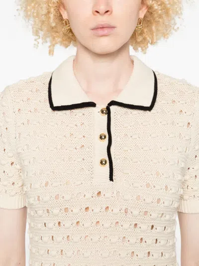 Frame The Bauble Piped Open-knit Cotton Mini Dress In Neutral