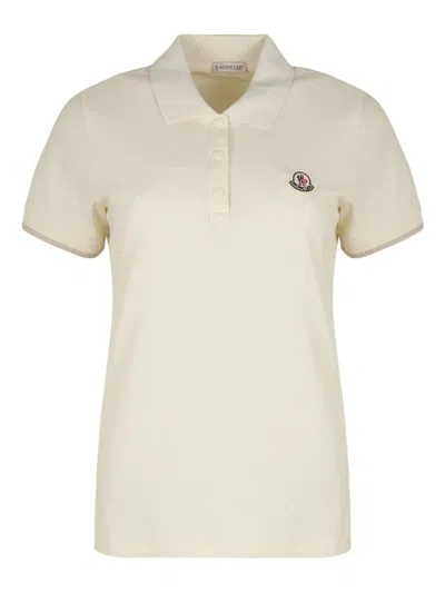 Moncler Cotton Polo Top In Neutral