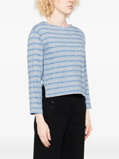 Bode Lyric Jacquard Stripe Long Sleeve T-shirt In Blue