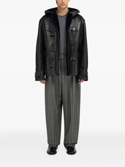 Ferragamo Hooded Toggle-fastening Leather Jacket In Brown