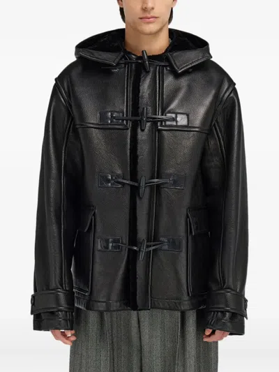 Ferragamo Hooded Toggle-fastening Leather Jacket In Brown