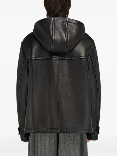 Ferragamo Hooded Toggle-fastening Leather Jacket In Brown