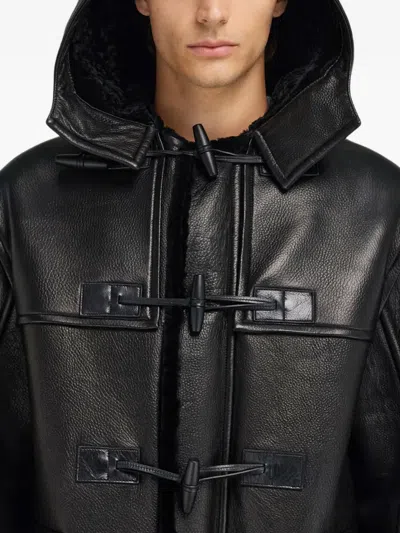 Ferragamo Hooded Toggle-fastening Leather Jacket In Brown