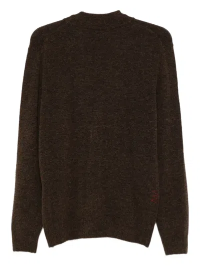 Amaranto Classic V-neck Brown Cardigan With Button Closure In Brown