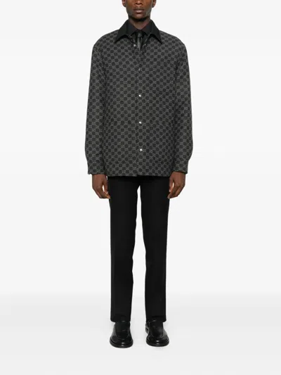 Gucci Collared Flannel Jacket Featuring Embroidered Pattern In Black