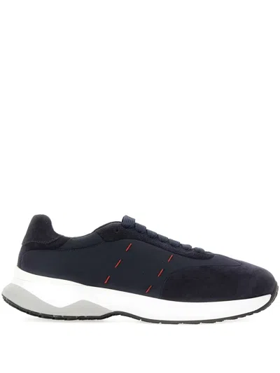 Kiton Lace-up Suede Sneakers In Blue
