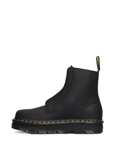 Dr. Martens Zebzag Lace Less Combat Boots In Black Leather In Black