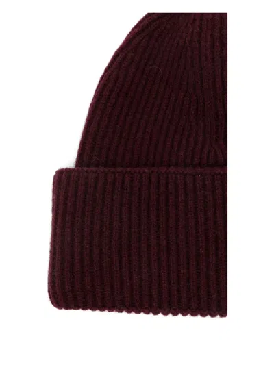 Amaranto Maroon Ribbed Beanie Hat In Red