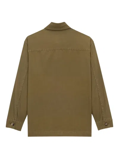 Saint Laurent Green Shirt With Classic Collar And Cassandre Embroidery On The Front In Cotton Man