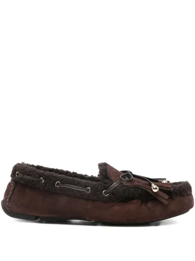Jimmy Choo Manon Suede Shearling-lined Loafers In Brown
