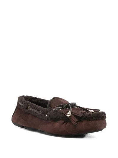 Jimmy Choo Manon Suede Shearling-lined Loafers In Brown