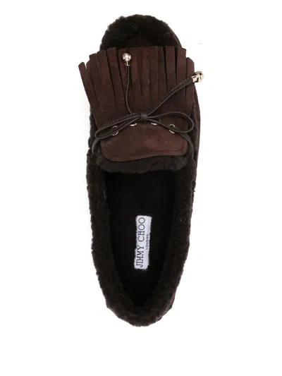 Jimmy Choo Manon Suede Shearling-lined Loafers In Brown