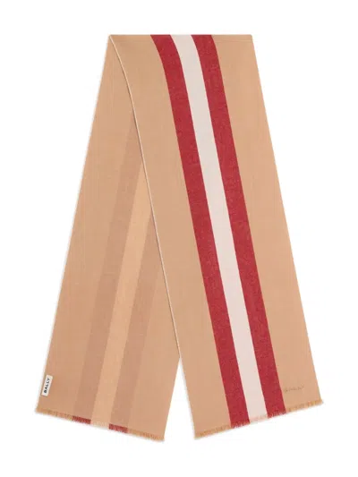 Bally Ribbon Wool Scarf In Brown