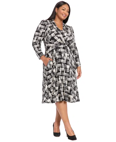 London Times Plus Size Printed Long Sleeve Midi Dress In Multi