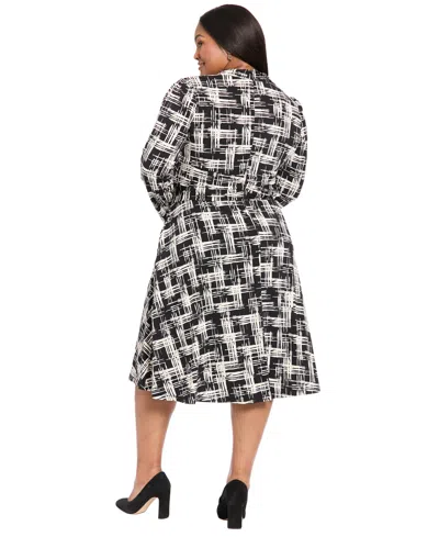 London Times Plus Size Printed Long Sleeve Midi Dress In Multi