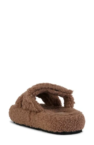 Azalea Wang Honor Faux Shearling Platform Slide Sandal In Brown