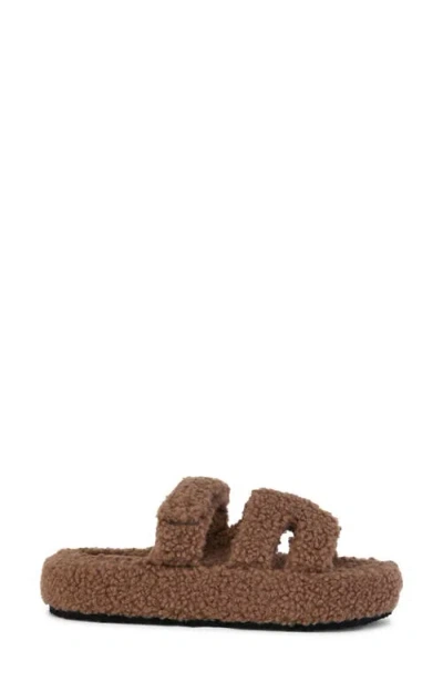 Azalea Wang Honor Faux Shearling Platform Slide Sandal In Brown