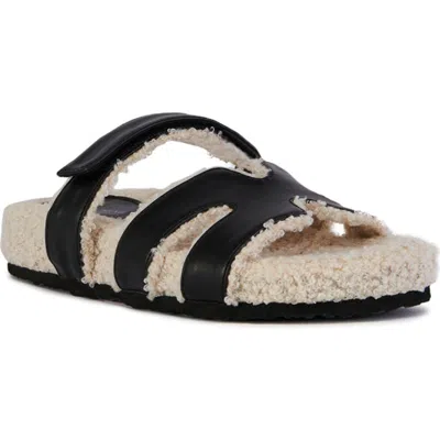 Azalea Wang Dovey Faux Shearling Slide Sandal In Black