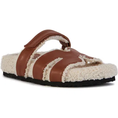 Azalea Wang Dovey Faux Shearling Slide Sandal In Brown