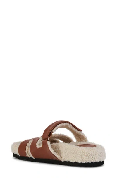 Azalea Wang Dovey Faux Shearling Slide Sandal In Brown
